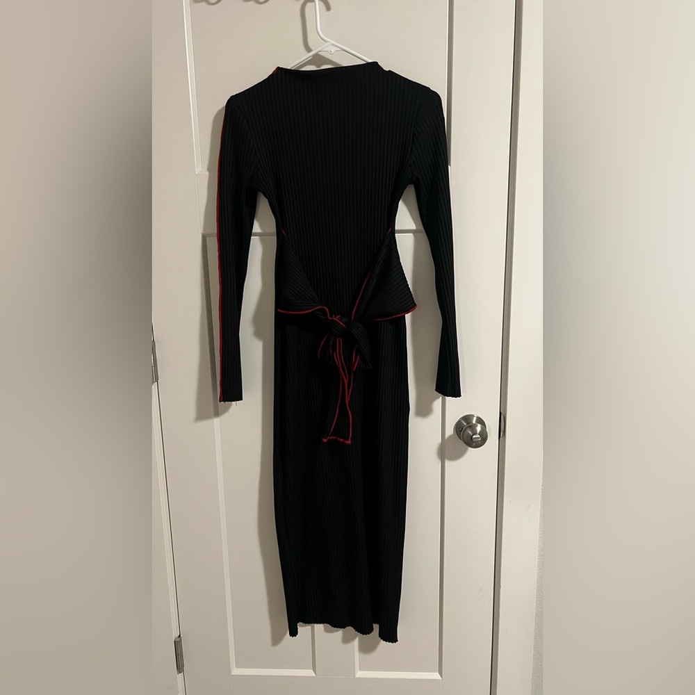 Zara Black Wrap Dress with Red Tie Front Long Sleeve